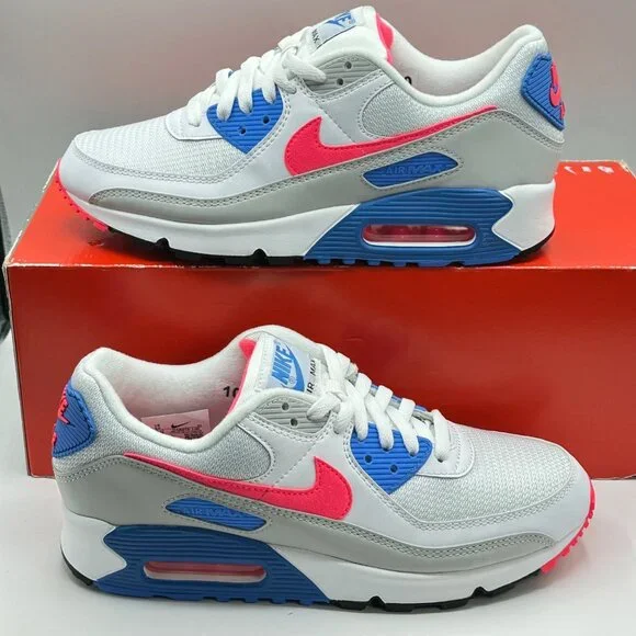 Nike Air Max 90 III Womens Gym Shoes White Red Blue Coral DA8856-100 NEW Size 10 - Picture 1 of 12